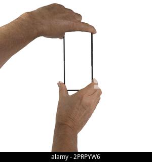 a smartphone in the men's hand on a transparent background Stock Photo