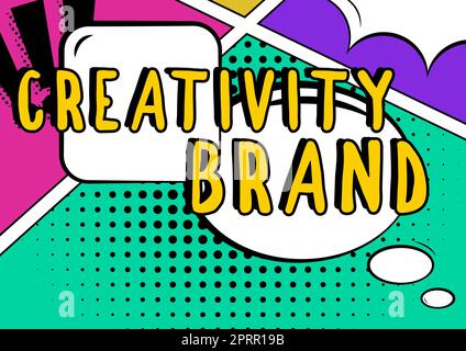 Hand writing sign Creativity Branddesign name or feature that ...
