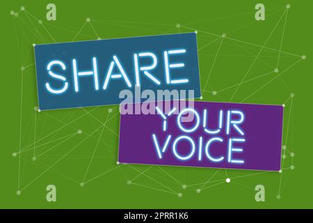 Text caption presenting Share Your Voiceasking employee or member to give his opinion or suggestion. Word Written on asking employee or member to give his opinion or suggestion Stock Photo