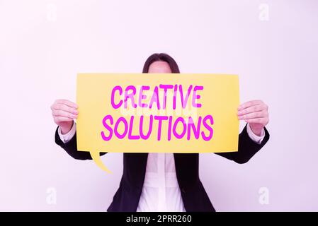 Sign displaying Creative SolutionsOriginal and unique approach in solving a problem. Word for Original and unique approach in solving a problem Stock Photo