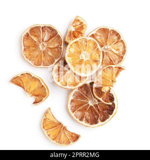 Dried orange fruit slices on a white background Stock Photo