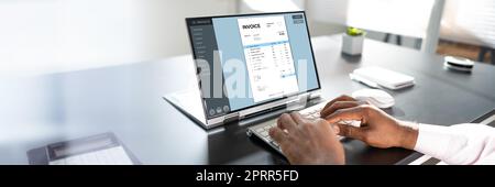 Online Digital E Invoice Statement On Hybrid Laptop Stock Photo