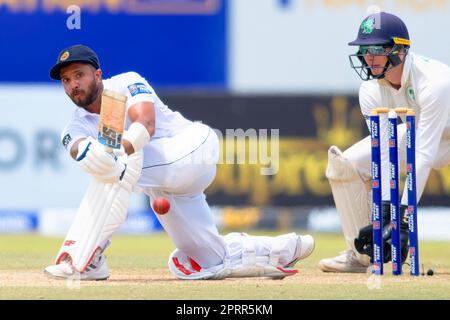 Galle, Sri Lanka. 27th April 2023. Kusal Mendis of Sri Lanka plays a shot during the 4th day of the 2nd test cricket match between Sri Lanka vs Ireland at the Galle International Cricket Stadium in Galle on 27th April, 2023. Viraj Kothalwala/Alamy Live News Stock Photo