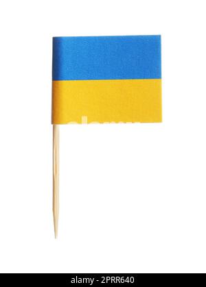 Small paper flag of Ukraine isolated on white Stock Photo