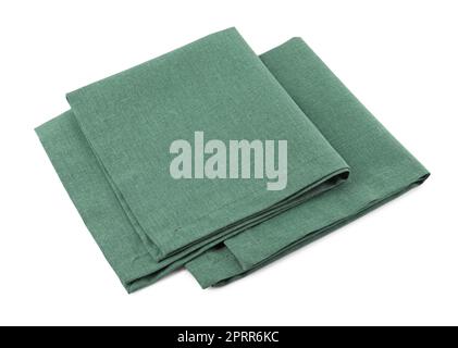 Green cloth kitchen napkins isolated on white Stock Photo