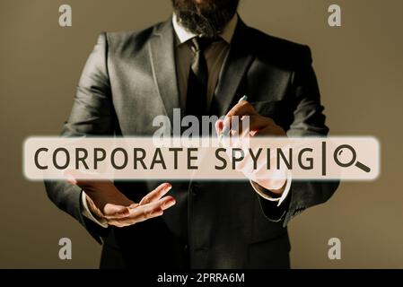 Text caption presenting Corporate Spying, Word Written on able to function at the maximum level of competence Businessman Holding Pen And Presenting I Stock Photo