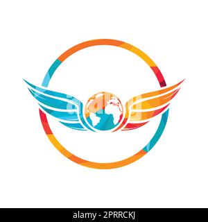 World travel wings vector logo design. Wing and globe icon vector design. Stock Vector