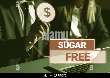 Text caption presenting Sugar Free, Business overview do not contain sugar and only have artificial sweetener instead -57896 Stock Photo