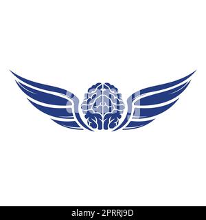 Flying brain with wings vector logo design template. Free mind logo concept. Stock Vector