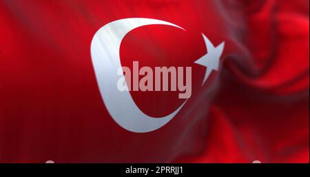 Close-up view of the Turkey national flag waving in the wind Stock Photo