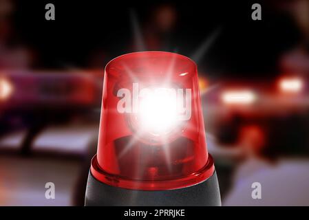 Red light fire department siren with flashing light background w Stock Photo