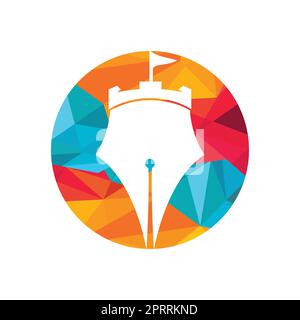 Castle pen education vector logo design. Castle writer logo design concept. Stock Vector