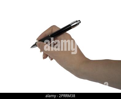 a pen in the female hand on a transparent background Stock Photo
