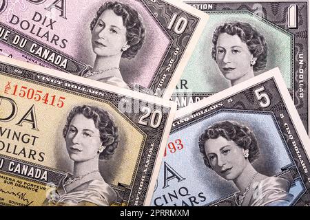 Old Canadian money a business background Stock Photo