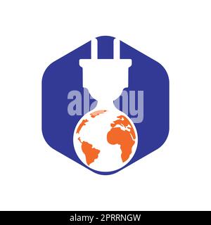 Global electric cord vector logo design template. Global power logo concept. Stock Vector