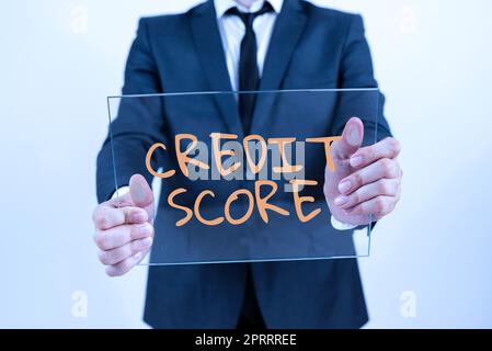 Sign displaying Credit Score. Business idea Represent the creditworthiness of an individual Lenders rating Stock Photo