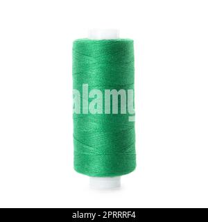 Spool of green sewing thread isolated on white Stock Photo