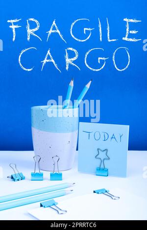 Writing displaying text Fragile Cargo. Business concept Breakable Handle with Care Bubble Wrap Glass Hazardous Goods Stock Photo