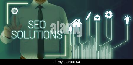 Conceptual caption Seo Solutions. Conceptual photo Search Engine Result Page Increase Visitors by Rankings Stock Photo