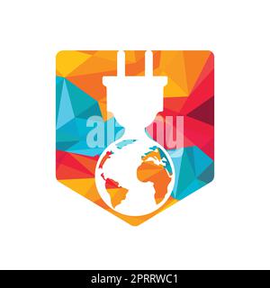 Global electric cord vector logo design template. Global power logo concept. Stock Vector