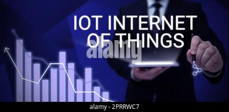 Conceptual caption Iot Internet Of Things, Word for Network of Physical Devices send and receive Data Stock Photo