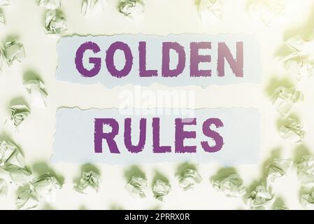 Handwriting text Golden Rules. Conceptual photo Basic principle that should be followed Important Principle Stock Photo