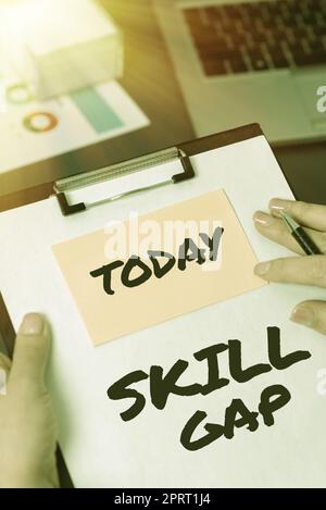 Sign displaying Skill Gap. Internet Concept Refering to a person s is weakness or limitation of knowlege Stock Photo