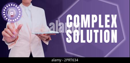 Conceptual display Complex Solution, Business showcase computer time or service including data processing services Lady in suit holding pen symbolizin Stock Photo