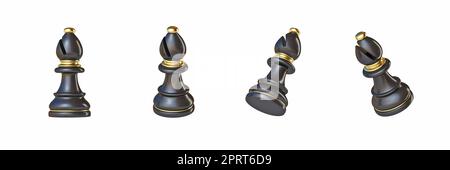 Black chess Bishop in four different angled views 3D rendering illustration isolated on white background Stock Photo