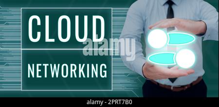 Text showing inspiration Cloud Networking, Internet Concept application of engineering to the development of software Man With Graphic S In Hands Pres Stock Photo