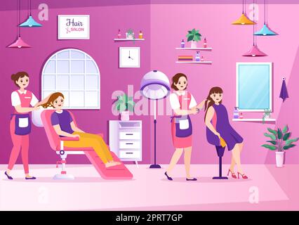 Hair Salon with Hairdresser, Haircut, Haircare and Hairstyle in Beauty Salon or Barber in Flat Cartoon Hand Drawn Templates Illustration Stock Photo