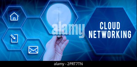 Writing displaying text Cloud Networking, Business approach application of engineering to the development of software Woman Holding Light Bulb With Di Stock Photo