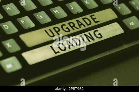 Sign displaying Upgrade Loading, Concept meaning advancement of applications to more improved tools Computer Keyboard And Symbol.Information Medium Fo Stock Photo
