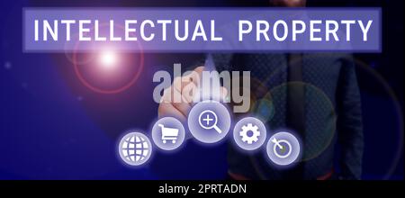 Text sign showing Intellectual Property. Internet Concept Protect from Unauthorized use Patented work or Idea Stock Photo