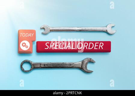 Text sign showing Special Order. Business idea Specific Item Requested a Routine Memo by Military Headquarters Stock Photo
