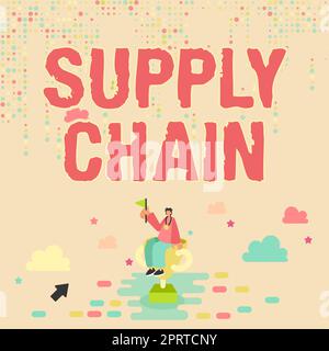 Hand writing sign Supply Chain, Business overview System of organization and processes from supplier to consumer Stock Photo