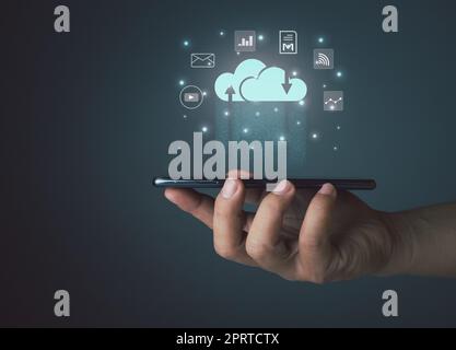 Cloud computing concept, connect communication equipment  information and technology with cloud computing and technology icon. Stock Photo