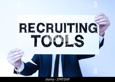 Conceptual caption Recruiting Toolsgetting new talents to your company through internet or ads. Internet Concept getting new talents to your company through internet or ads Stock Photo