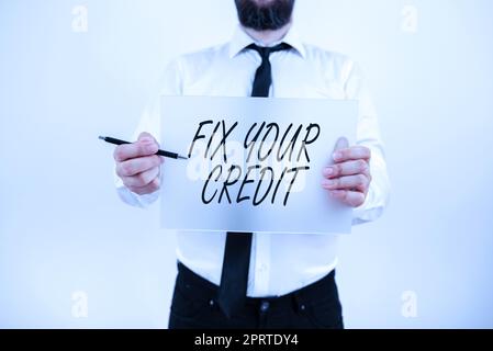 Text sign showing Fix Your CreditKeep balances low on credit cards and other credit. Business overview Keep balances low on credit cards and other credit Stock Photo