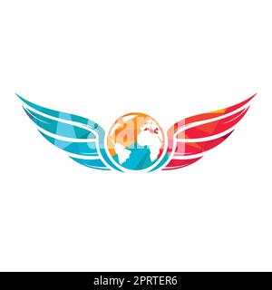 World travel wings vector logo design. Wing and globe icon vector design. Stock Vector