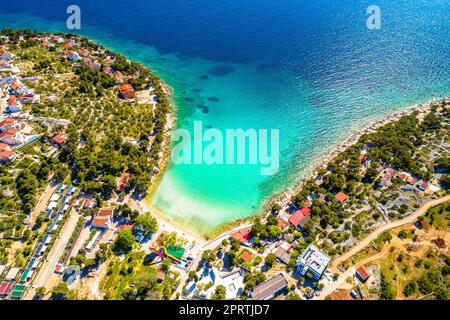 Slanice beach on Murter island aerial view, arcipelago of Dalmatia, southern Croatia Stock Photo
