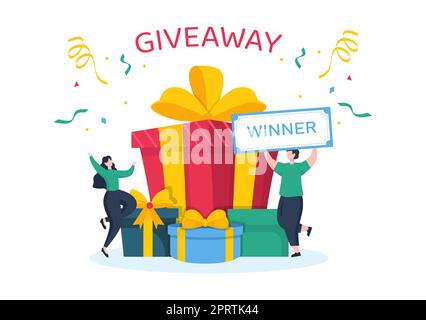 Giveaway Template Hand Drawn Cartoon Flat Illustration with Win a Prize, Surprise Package, Reward and Gift Box Design Stock Photo