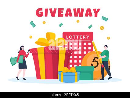 Giveaway Template Hand Drawn Cartoon Flat Illustration with Win a Prize, Surprise Package, Reward and Gift Box Design Stock Photo