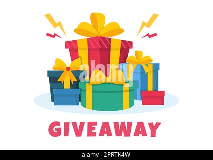 Giveaway Template Hand Drawn Cartoon Flat Illustration with Win a Prize, Surprise Package, Reward and Gift Box Design Stock Photo