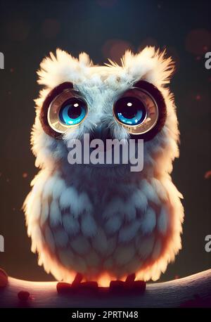 3d rendered illustration of owl funny animation character with big eyes Stock Photo