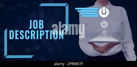 Text caption presenting Job Description, Word Written on written narrative showing the requirements of the project Stock Photo