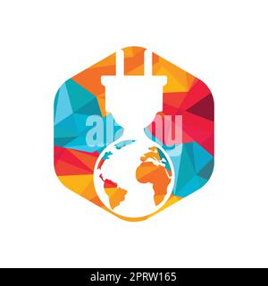 Global electric cord vector logo design template. Global power logo concept. Stock Vector