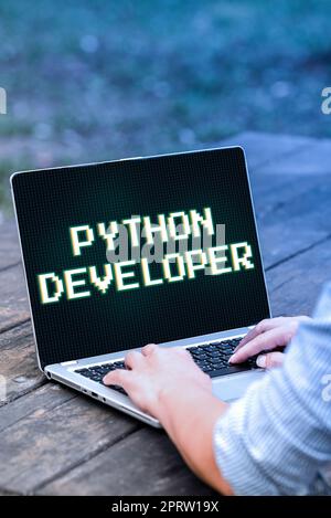 Text sign showing Python Developer, Business showcase employees are rewarded for introducing suitable recruits Stock Photo