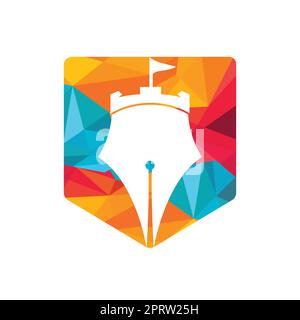 Castle pen education vector logo design. Castle writer logo design concept. Stock Vector