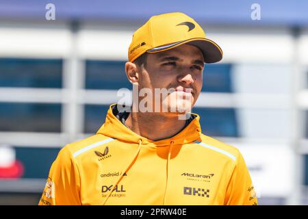 Baku, Azerbaijan. 27th Apr, 2023. Lando Norris (GBR) McLaren. 27.04.2023. Formula 1 World Championship, Rd 4, Azerbaijan Grand Prix, Baku Street Circuit, Azerbaijan, Preparation Day. Photo credit should read: XPB/Press Association Images. Credit: XPB Images Ltd/Alamy Live News Stock Photo